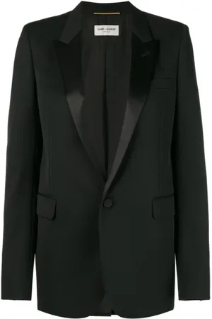 Saint Laurent Jakke, Dame, Sort, L, Uld, Rør Tuxedo Jakke I Grain De Poudre