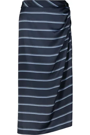 Vince Nederdel, Dame, Blå, XS, Satin, Stribet satin nederdel med knude detalje