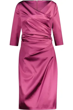 TALBOT RUNHOF Kjole, Dame, Lilla, 3XL, Uld, Elegant V-hals Cocktailkjole