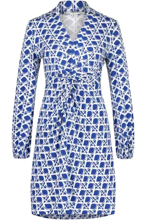 Diane von Furstenberg Kjole, Dame, Blå, XL, Elegant Midi Kjole med Knude-Detaljer