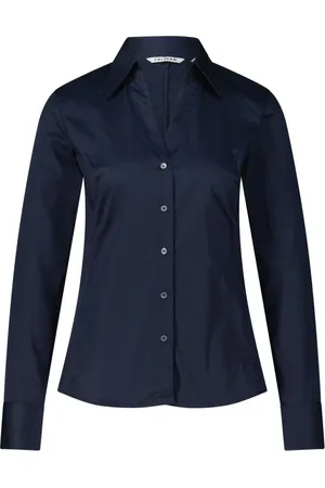 caliban Bluser & Skjorter, Dame, Blå, L, Uld, Elegant V-hals Bluse