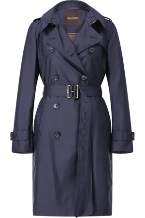 MOORER Frakke, Dame, Blå, L, Uld, Klassisk Trenchcoat med dobbeltradet design