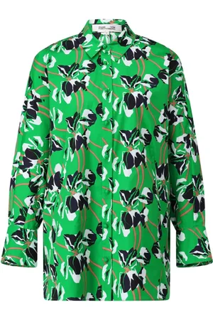 Diane von Furstenberg Bluser & Skjorter, Dame, Grøn, L, Bomuld, Trykt Bomuldsskjorte med Lommer