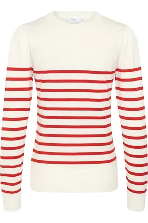 Saint Tropez Strik, Dame, Flerfarvet, S, Uld, Stribet Pullover Trøje Is Skarlagen Stribe