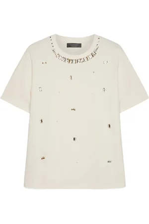Elena Miro Top, Dame, Hvid, 2XL, Bomuld, Broderet T-shirt