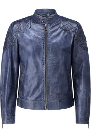 Belstaff Jakke, Herre, Blå, 2XL, Læder, Vintage Læderjakke med Stående Krave