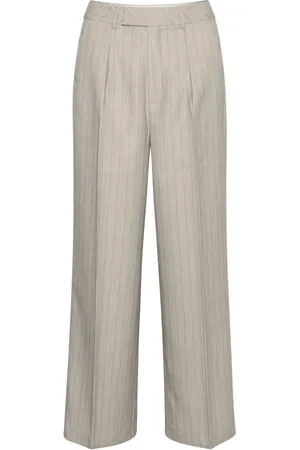 Kaffe Bukser, Dame, Grå, 3XL, Grå Pinstripe Brede Benbukser