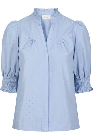 Neo Noir Bluser & Skjorter, Dame, Blå, L, Bomuld, Lyseblå Bluse med Pufærmer