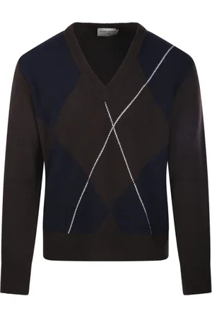 OFFICINE GENERALE Strik, Herre, Flerfarvet, L, Uld, Manolo Sweater i Kaffe, Marineblå, Ecru