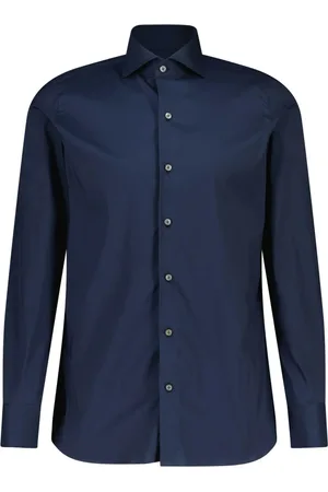 Finamore Skjorte, Herre, Blå, 2XL, Bomuld, Stræk Bomuld Skjorte Made in Italy