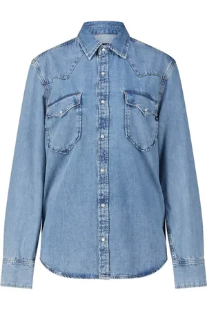 Adriano Goldschmied Jakke, Dame, Blå, L, Denim, Denim-Style Overshirt med trykknaplukning