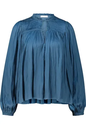 ULLA JOHNSON Bluser & Skjorter, Dame, Blå, L, Satin, Satinbluse Freja med elegante detaljer