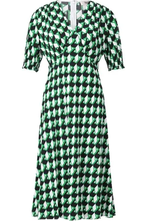 Diane von Furstenberg Kjole, Dame, Grøn, XS, Geometrisk Mønster Kjole med Puff Ærmer