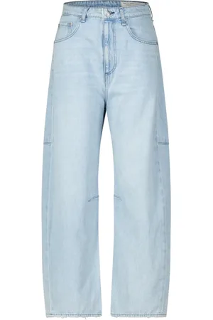 RAG&BONE Jeans, Dame, Blå, W29, Bomuld, Højtaljede Barrel Jeans med Ripped Detaljer