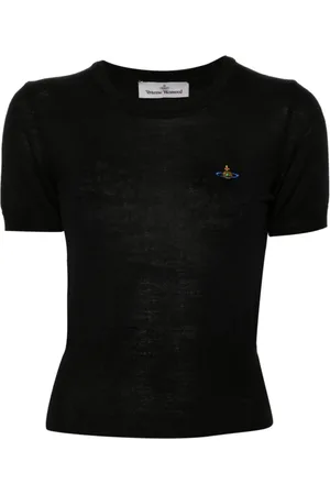 Vivienne Westwood Top, Dame, Sort, M, Uld, Sort Strikket Trøje med Rund Hals