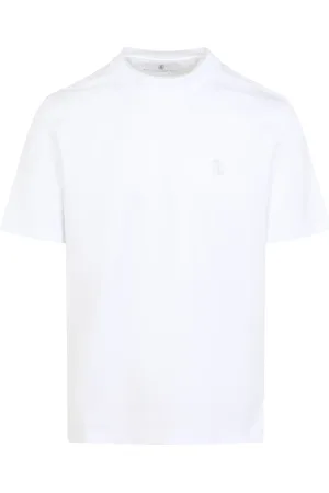 Brunello Cucinelli Top, Herre, Hvid, L, Bomuld, Hvid bomulds T-shirt med GRE-logo