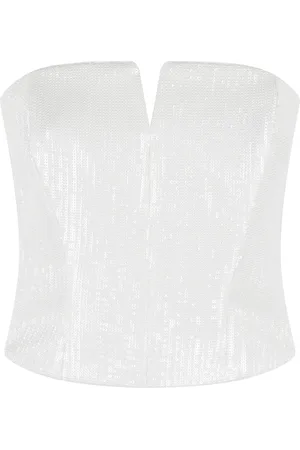 FEDERICA TOSI Top, Dame, Hvid, XS, Raffia Paillet Bustier Top