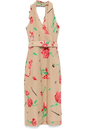 Moschino Kjole, Dame, Flerfarvet, 2XS, Beige Halterneck Bæltet Jumpsuit