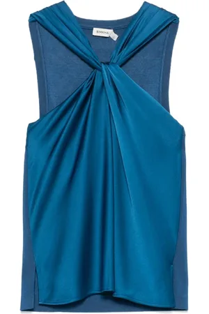 Simkhai Top, Dame, Blå, S, Satin, Marine Ærmeløs Strik Satin Top
