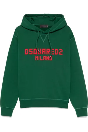 Dsquared2 Sweathshirts & Hoodies, Herre, Grøn, XL, Uld, Cool Hoodie Smaragdgrøn Ribkant