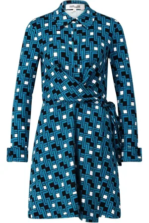 Diane von Furstenberg Kjole, Dame, Blå, M, Uld, Abstrakt Mønster Skjortekjole