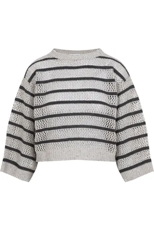 Brunello Cucinelli Strik, Dame, , M, Uld, Stribet Pullover Sweater