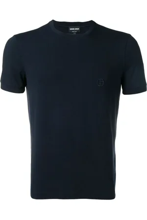 Giorgio Armani Top, Herre, Blå, L, Spandex, Blå T-shirt med Armani broderi