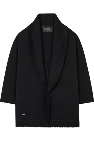 Alanui Strik, Dame, Sort, M, Sort Frynset Shawl Krave Sweater