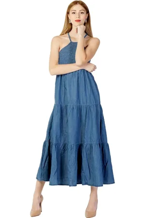 ONLY Kjole, Dame, Blå, S, Denim, Denim Maxi Kjole Rygløs Snøring