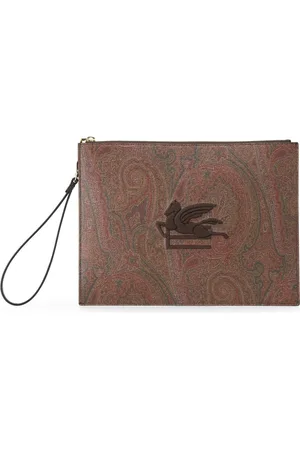 Etro Taske, Herre, Brun, ONE SIZE, Uld, Stilfuld Jacquard Pung med Broderi
