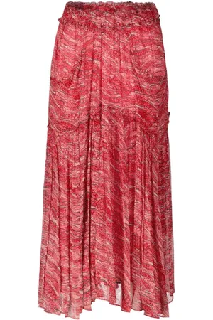 Isabel Marant Nederdel, Dame, Rød, XL, Uld, Plisseret Georgette Midi Nederdel