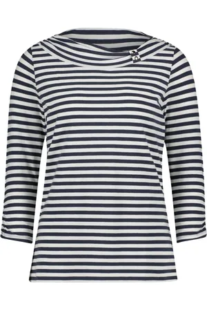 Betty Barclay Top, Dame, Blå, 4XL, Uld, Stribet skjorte med rynker og bådhals