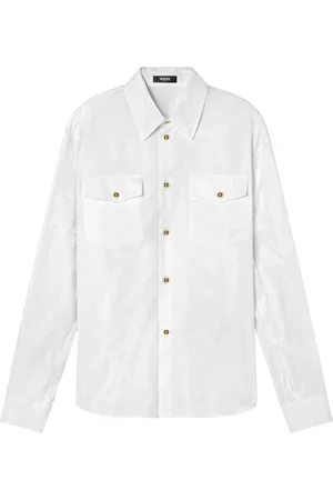 VERSACE Skjorte, Herre, Hvid, L, Bomuld, Barocco Mønster Hvid Skjorte