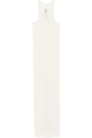 Rick Owens Kjole, Dame, Hvid, S, Uld, Hvid Midi Kjole med Rå Kant