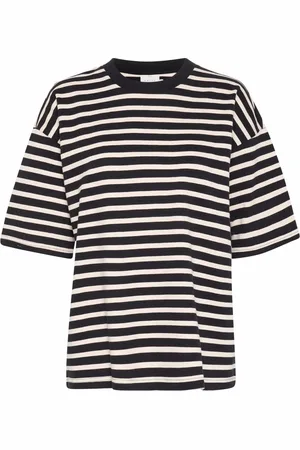 Kaffe Top, Dame, Sort, XL, Uld, Stribet Sweatshirt med Brede Ærmer