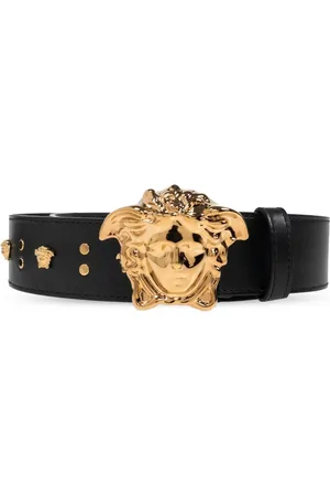 VERSACE Tilbehør, Herre, Sort, 80 CM, Læder, Læderbælte med applikationer