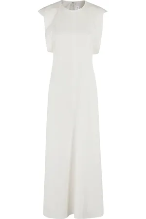 Victoria Beckham Kjole, Dame, Hvid, 2XS, Elegant Midi Kjole med Cap Sleeves