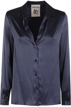 SEMICOUTURE Bluser & Skjorter, Dame, Blå, L, Uld, Stilfuld AVA Kjole til Kvinder