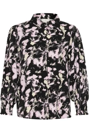 Kaffe Bluser & Skjorter, Dame, Flerfarvet, M, Uld, Grafiske Striber Skjortebluse