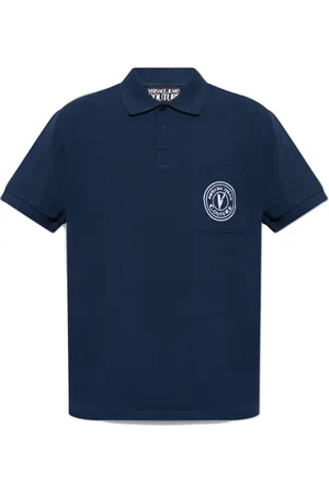 VERSACE Top, Herre, Blå, XL, Bomuld, Polo med logo