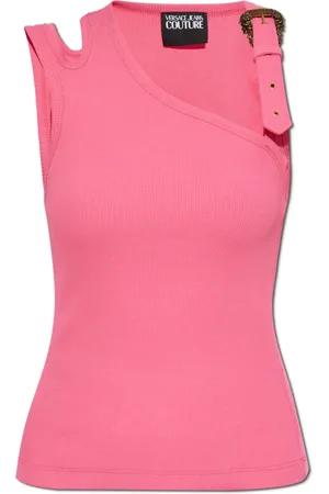 VERSACE Top, Dame, Lyserød, L, Bomuld, Ribbet top