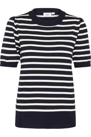 Saint Tropez Strik, Dame, Sort, XL, Uld, Stribet Pullover Sweater Ice Nightsky