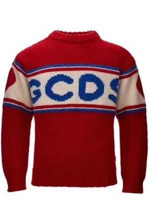 GCDS Strik, Herre, Rød, 2XL, Uld, Stilfuld Sweater