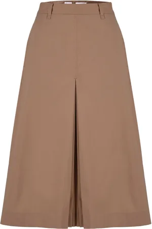 Bomboogie Nederdel, Dame, Brun, L, Bomuld, Stretch Cotton Midi Nederdel med Bælte