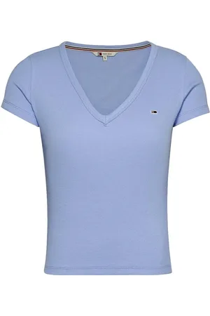 Tommy Hilfiger Top, Dame, Blå, M, Bomuld, Essentiel Tætsiddende T-shirt til kvinder