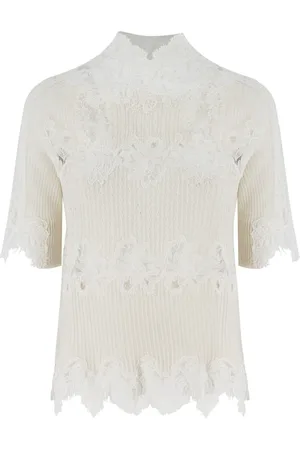 ERMANNO SCERVINO Strik, Dame, Hvid, S, Uld, Blomstret Blonde Højhalset Sweater