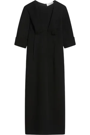 Sportmax Kjole, Dame, Sort, S, Plisseret midi-kjole med unikt design