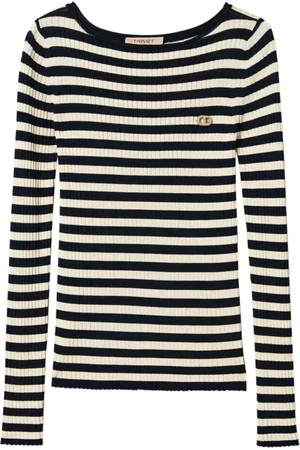 Twin-Set Strik, Dame, Flerfarvet, S, Navy Blue Boat Neck Sweaters