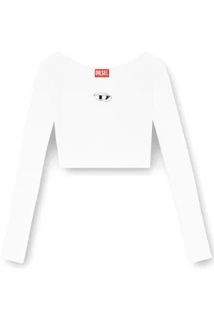 Diesel Top, Dame, Hvid, M, Polyester, Hvid langærmet skjorte med D-metalplade