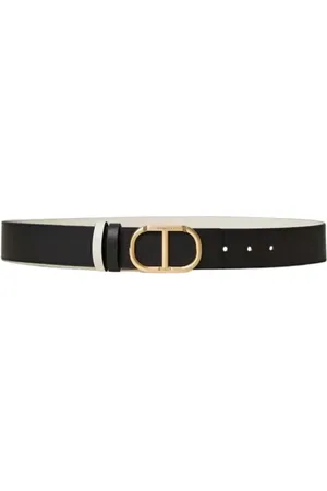 Twin-Set Tilbehør, unisex, Sort, M, Læder, Omvendelig Læderbælte med Spænde